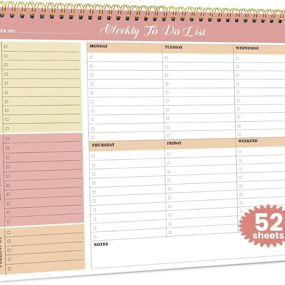 Weekly To Do List Notepad with 52 Undated Sheets（8.5"×11"）- Undated Weekly Plann